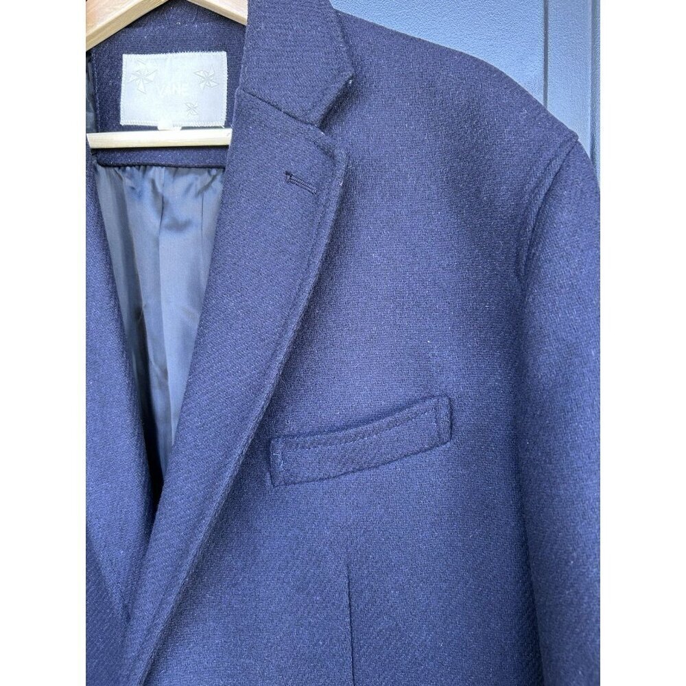 Vane Men's Navy Wool Herringbone 2 Button Blazer Size 44R Fall Winter Classic - Picture 3 of 12